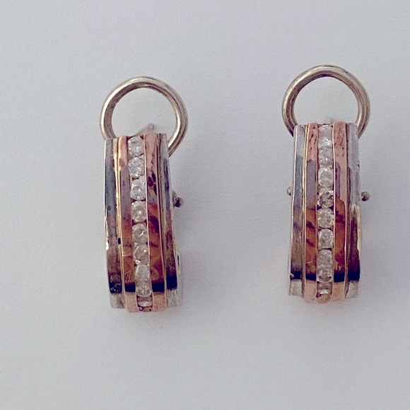 💎 .54ct Diamond 14k solid rose gold and 925 silver earrings genuine real stones - Picture 7 of 16